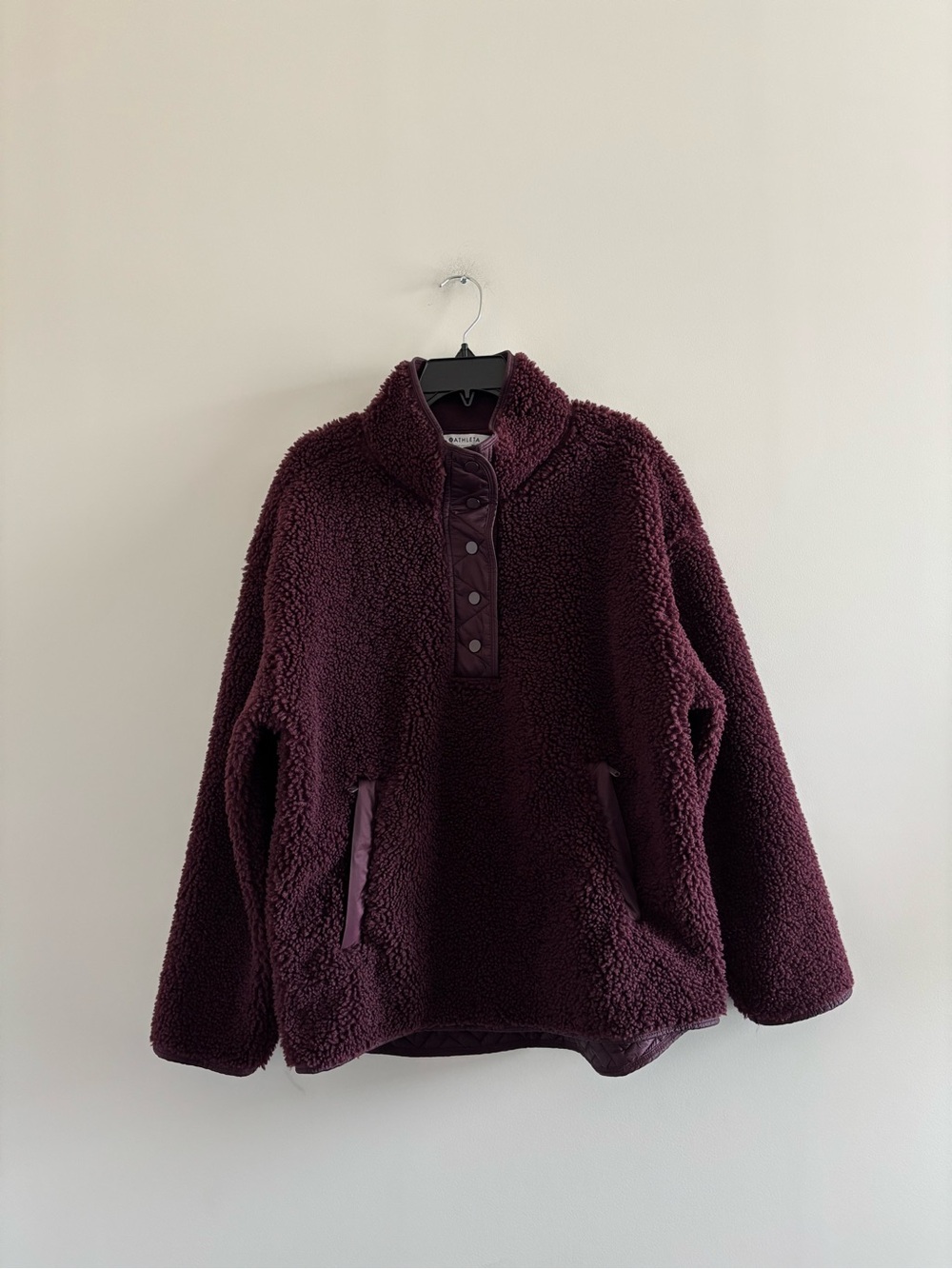 Athleta Cozy Sherpa Snap Sweatshirt Burgundy Fleece Womens L NEW Outdoor Ski